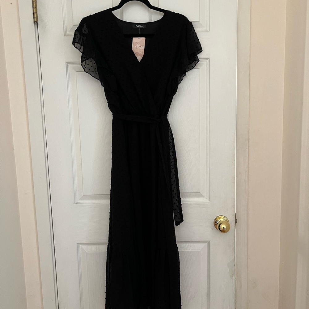 Elegant Black Swiss Dot Dress